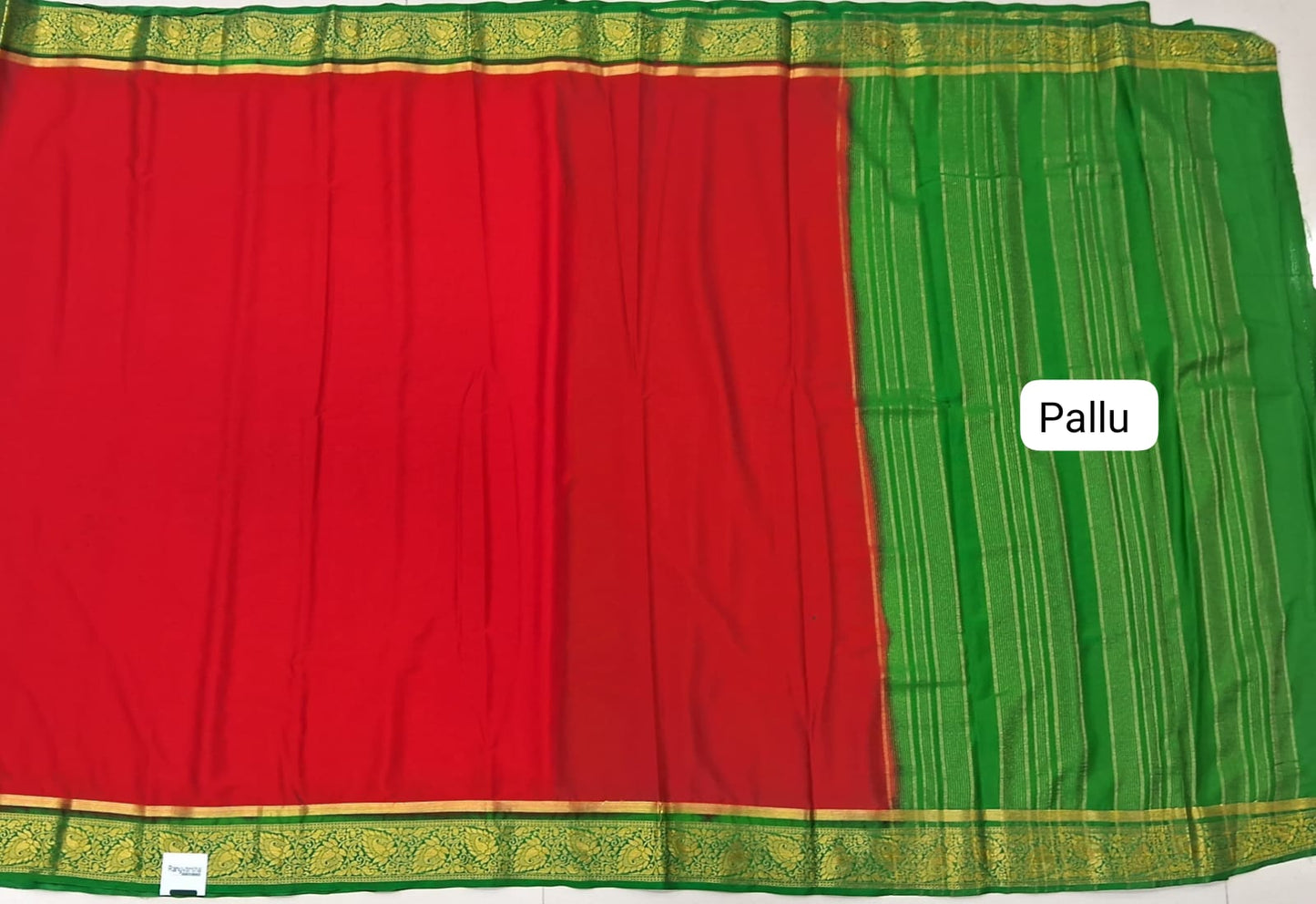 Candy Red plain Crepe Silk Saree pallu