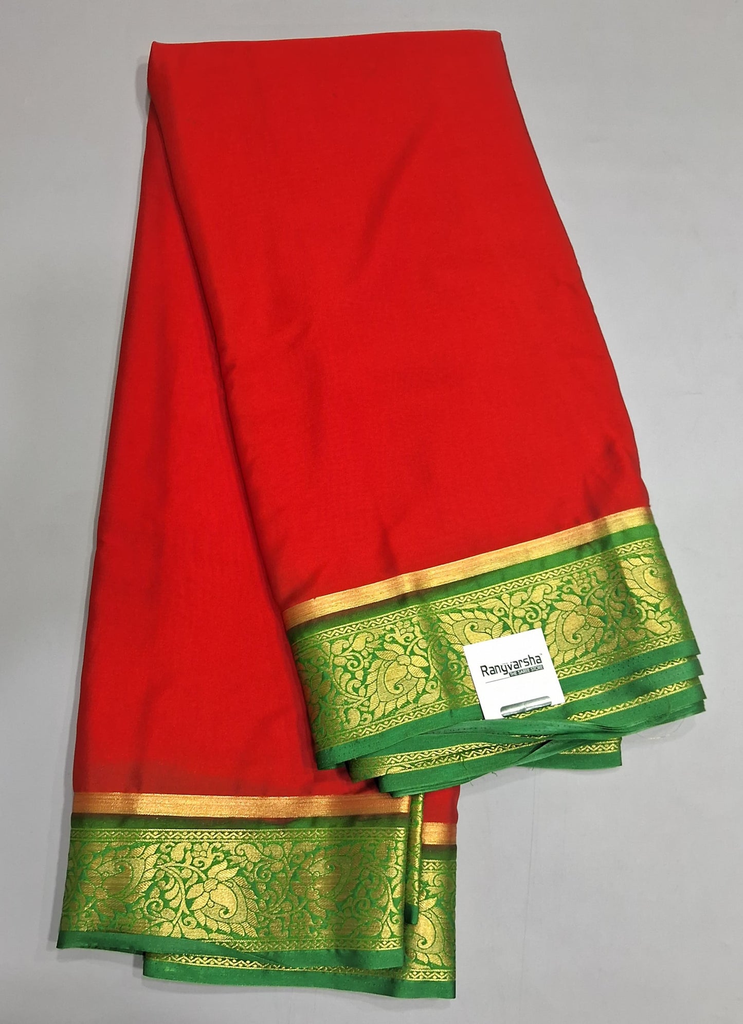 Candy Red plain Crepe Silk Saree