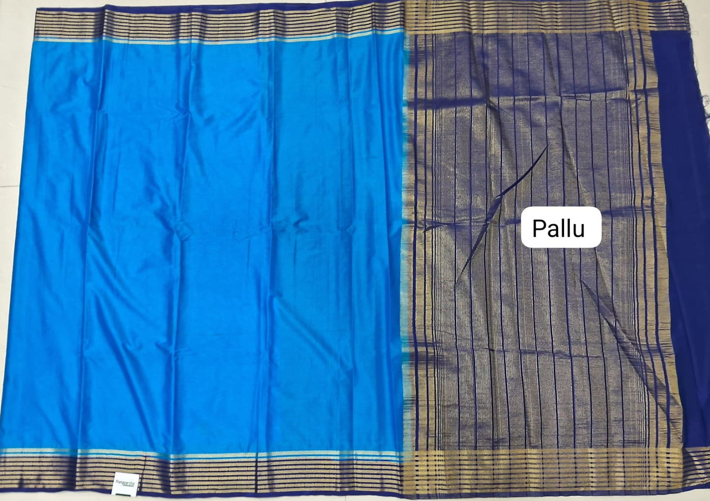 Blue plain Crepe Silk saree pallu