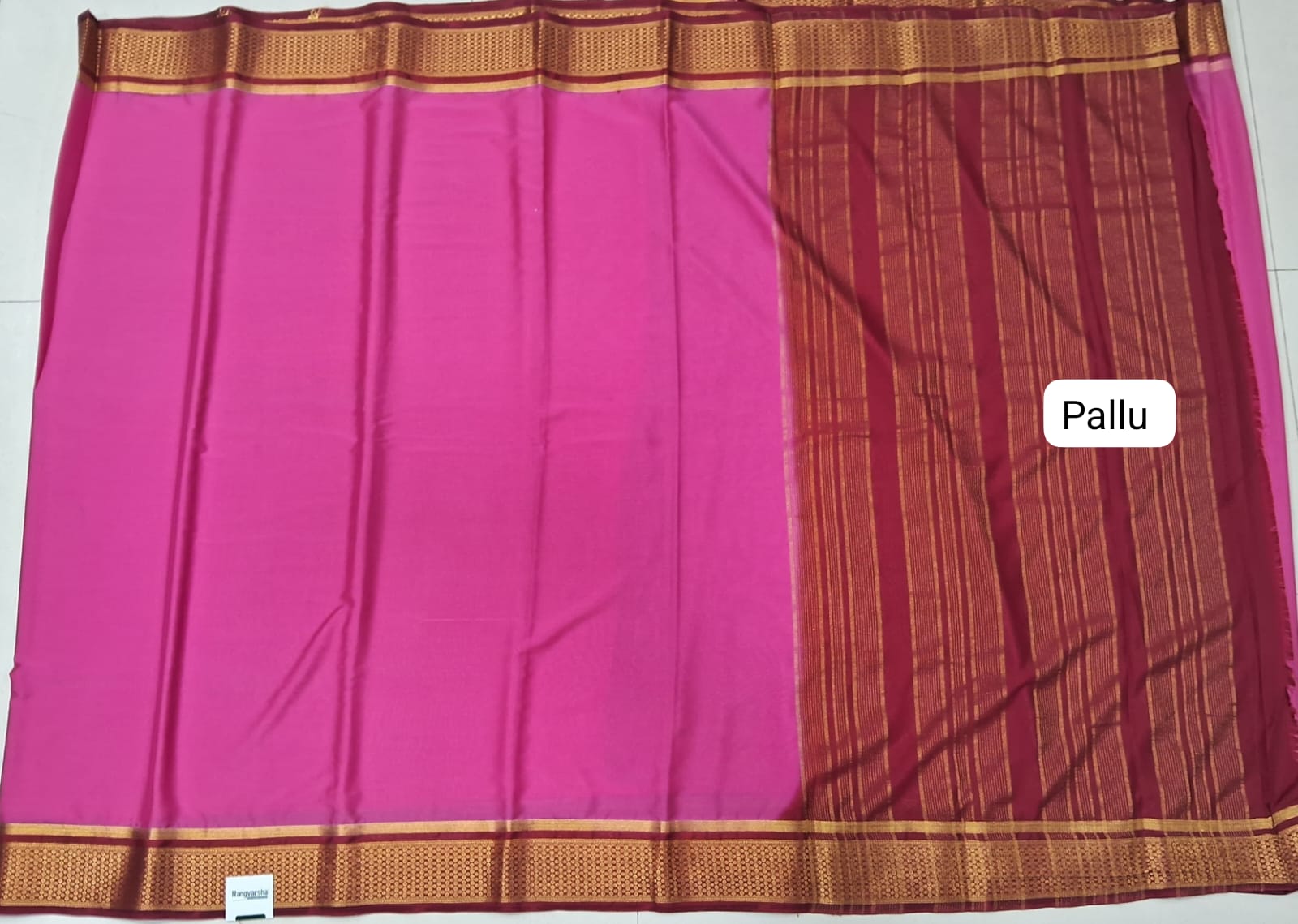 Melon Pink plain Crepe Silk Saree pallu