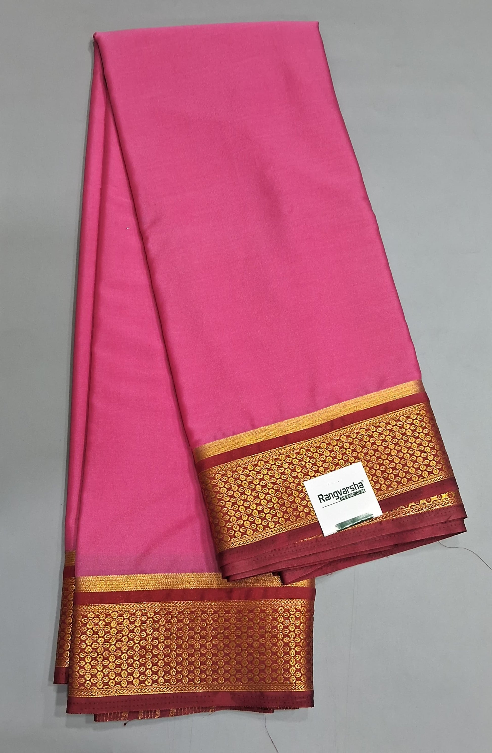 Melon Pink plain Crepe Silk Saree