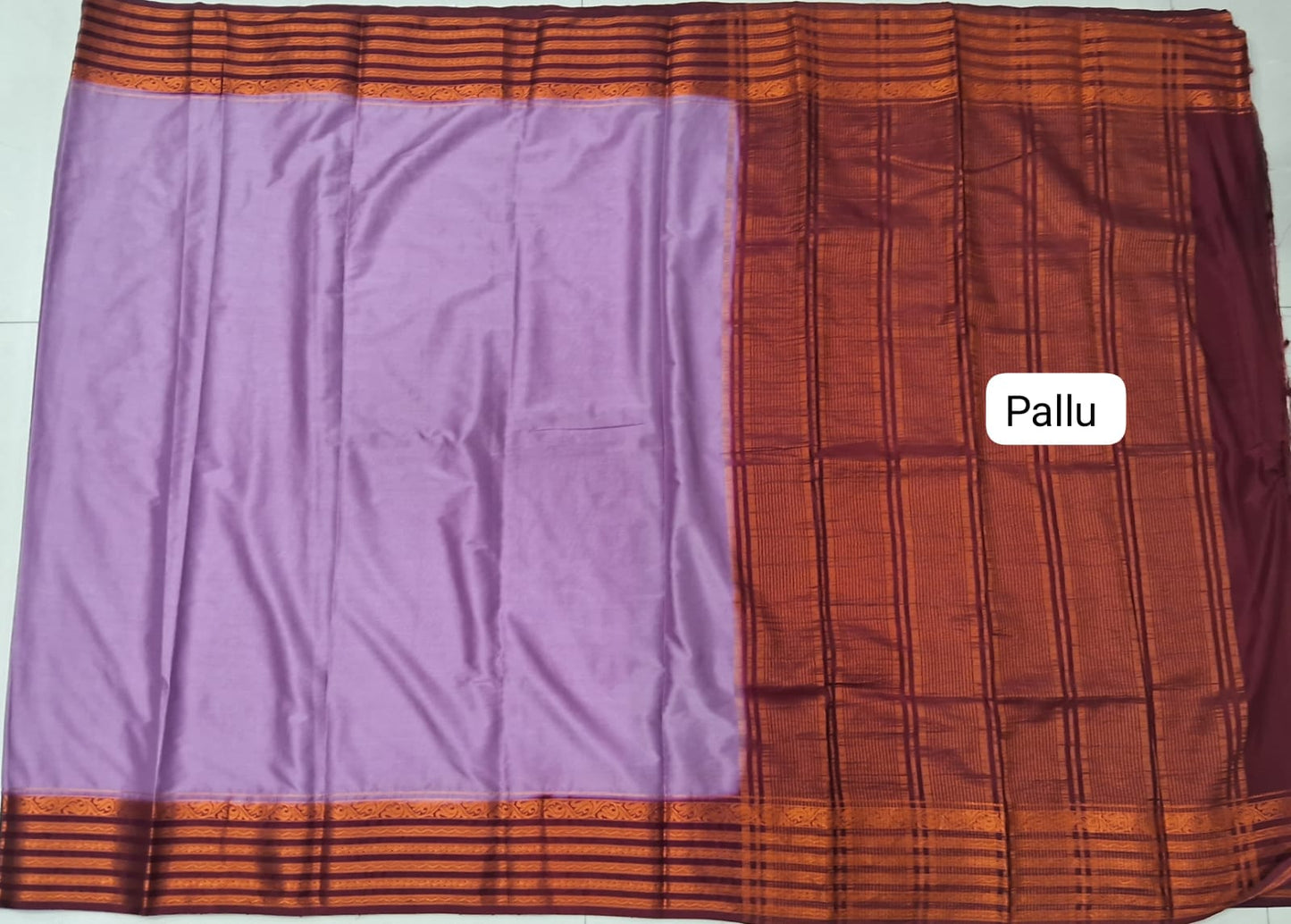 Lavender Plain Crepe Silk Saree pallu