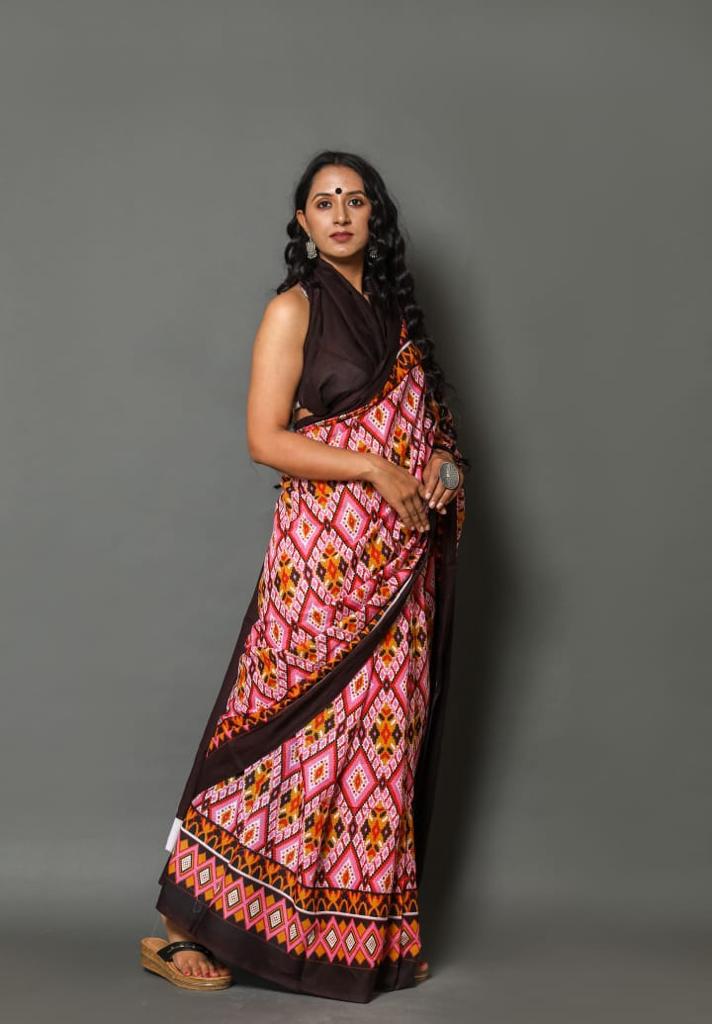 Baby pink mulmul cotton saree