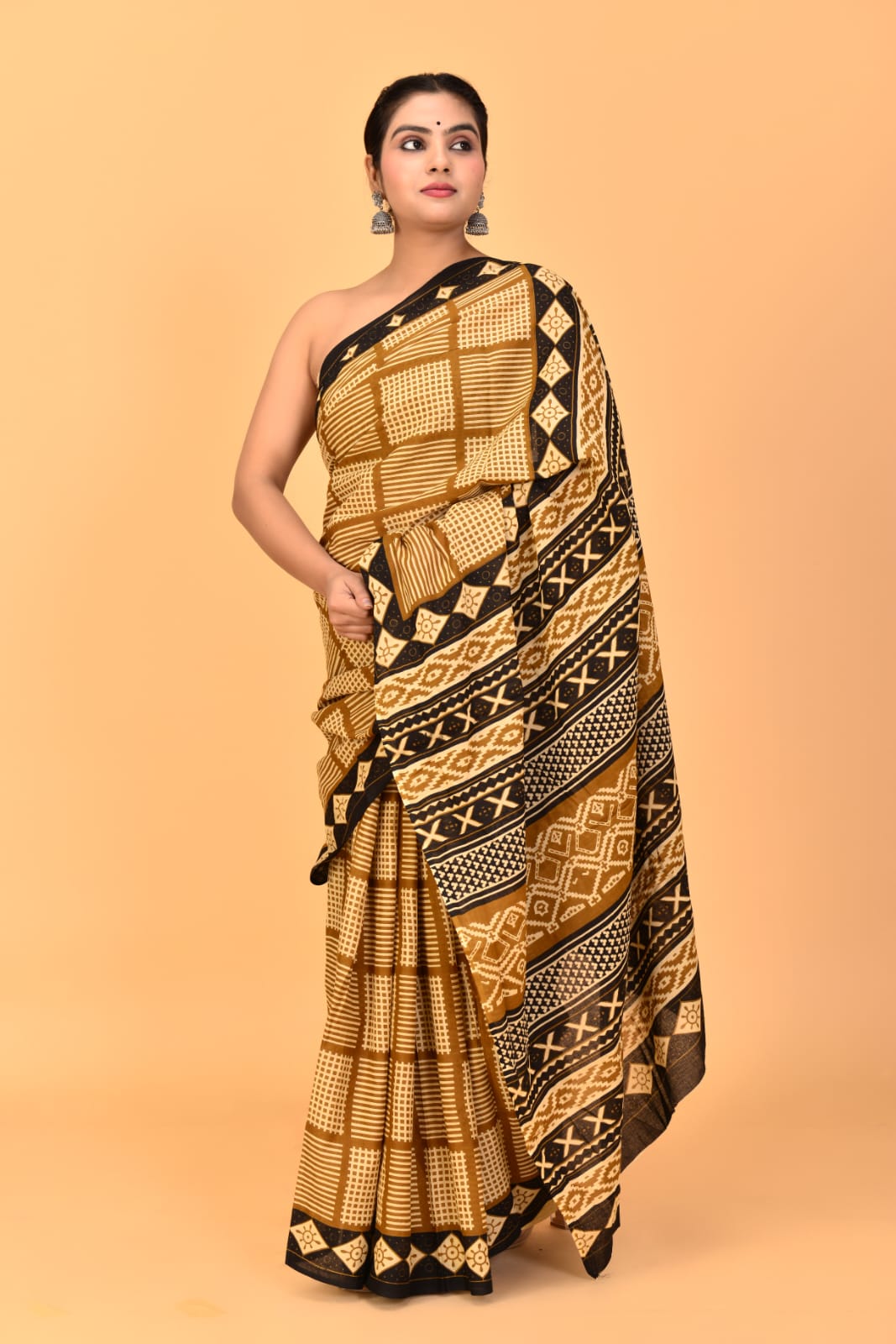 Brown Mulmul Cotton Saree