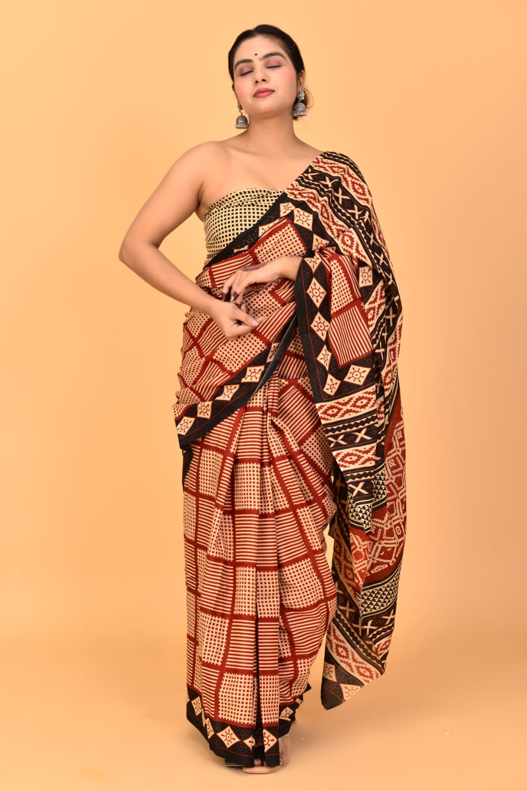 Maroon Mulmul Cotton Saree
