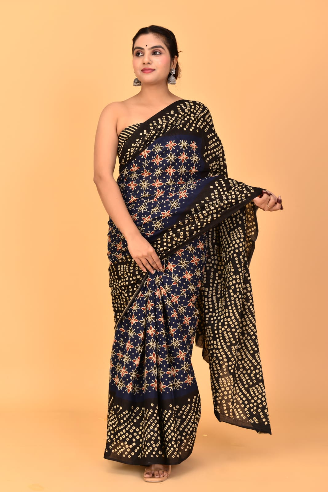 Navy Blue Mulmul cotton Saree