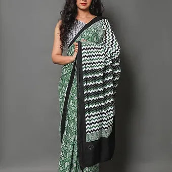 Green Mulmul Cotton Saree