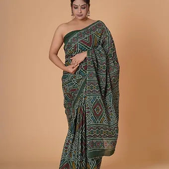 Green Mulmul Cotton Saree