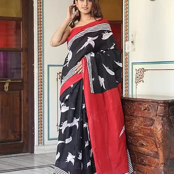 Black Mulmul Cotton Saree