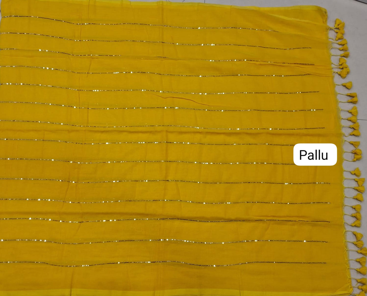 Yellow Mulmul Cotton Saree Pallu