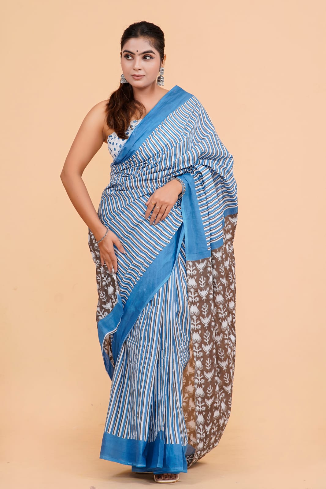 Blue Mulmul Cotton Saree