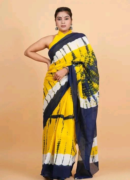 Yellow Mulmul Cotton Saree