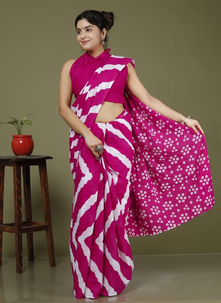 Rani pink mulmul cotton saree