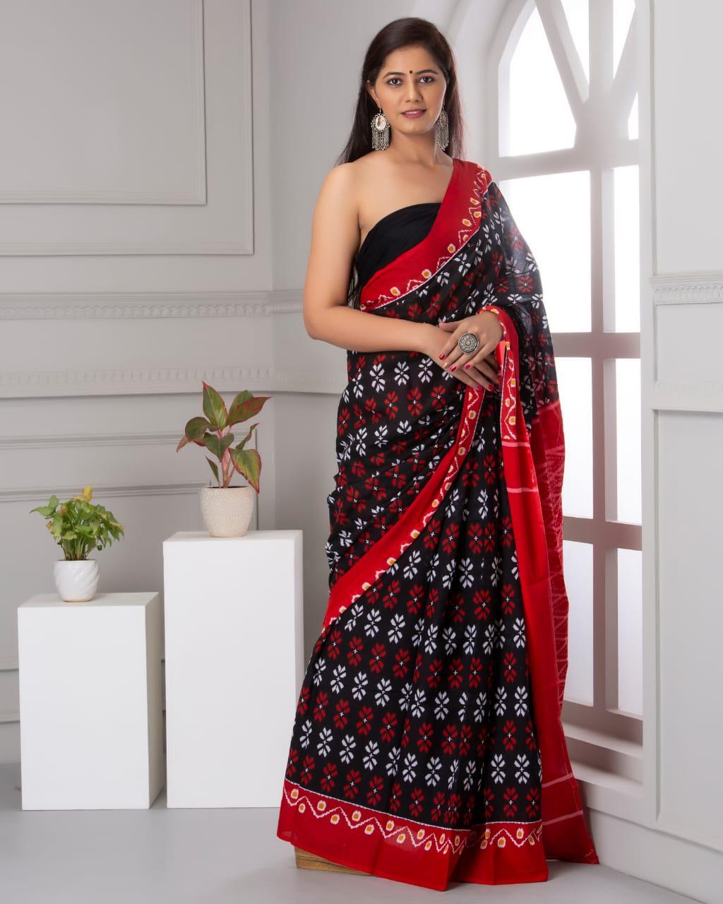 Black Mulmul Cotton Saree