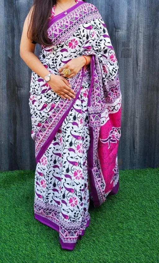 White Mulmul Cotton Saree