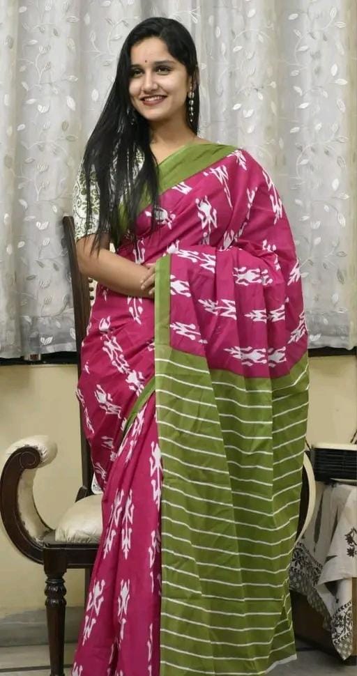 Pink Mulmul Cotton Saree