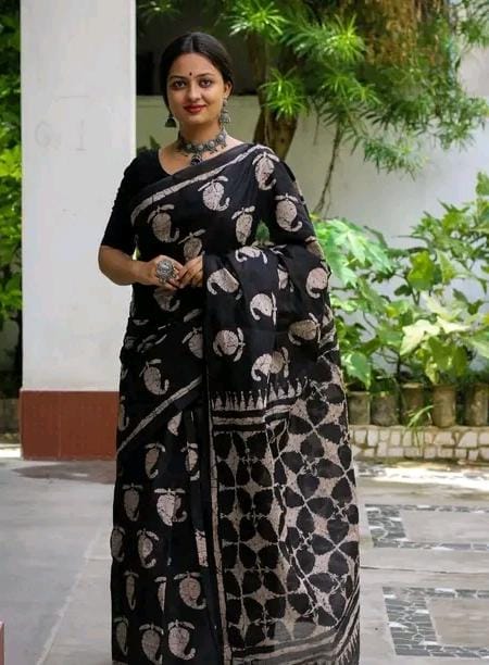 Black Mulmul Cotton Saree