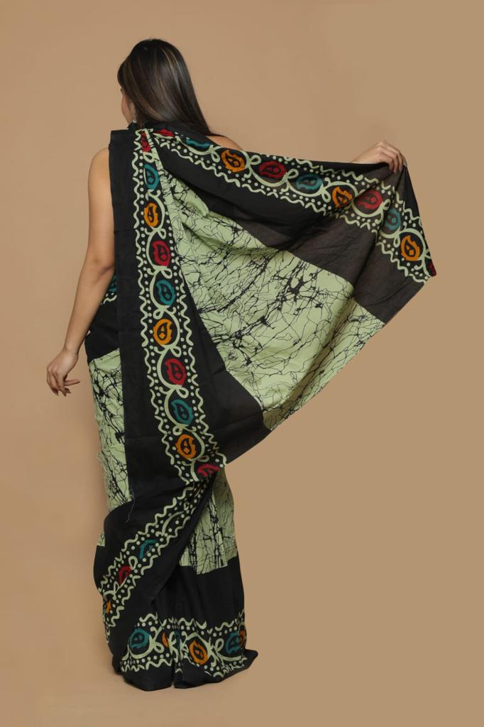 Pista green mulmul cotton saree
