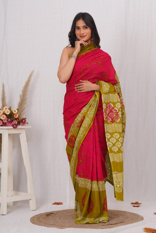 Rani Pink Mulmul Cotton Saree