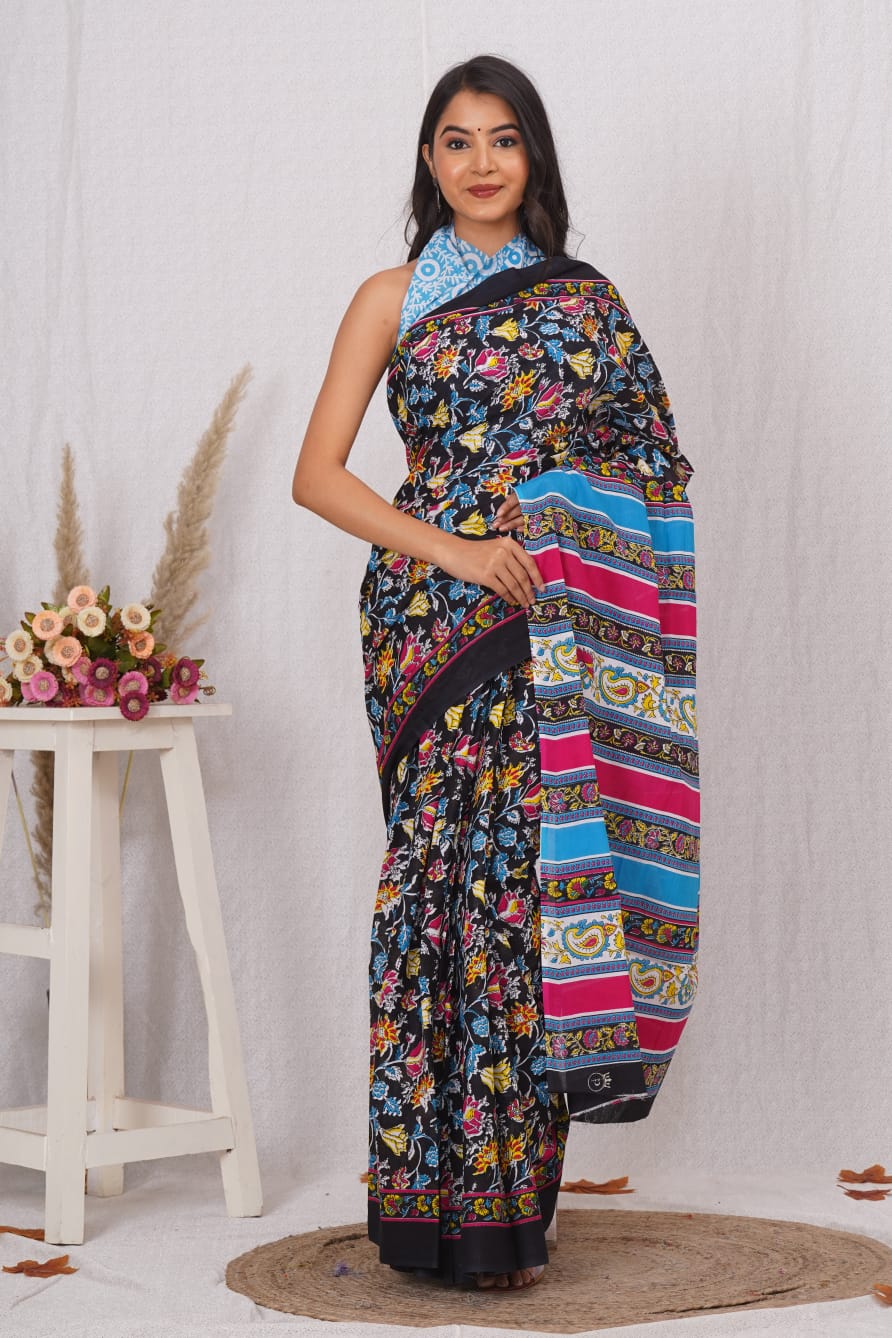 Black Mulmul Cotton Saree