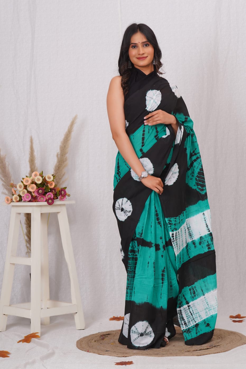 Rama Green Mulmul Cotton Saree