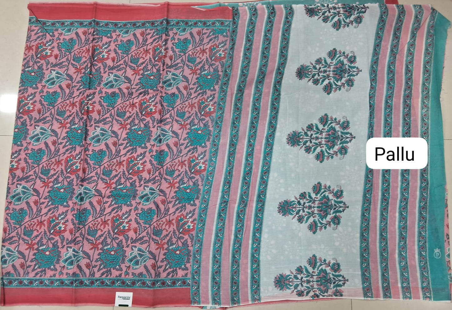 Baby Pink Mulmul Cotton Saree pallu