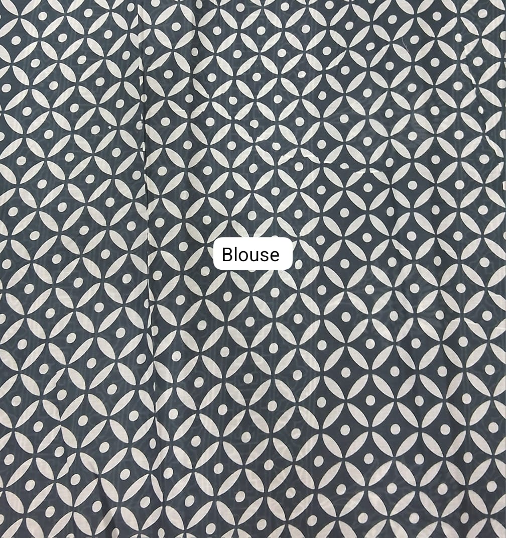 Caribbean Blue Mulmul Cotton Saree blouse