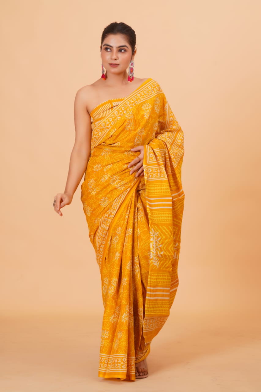 Olive Green Mulmul Cotton Saree