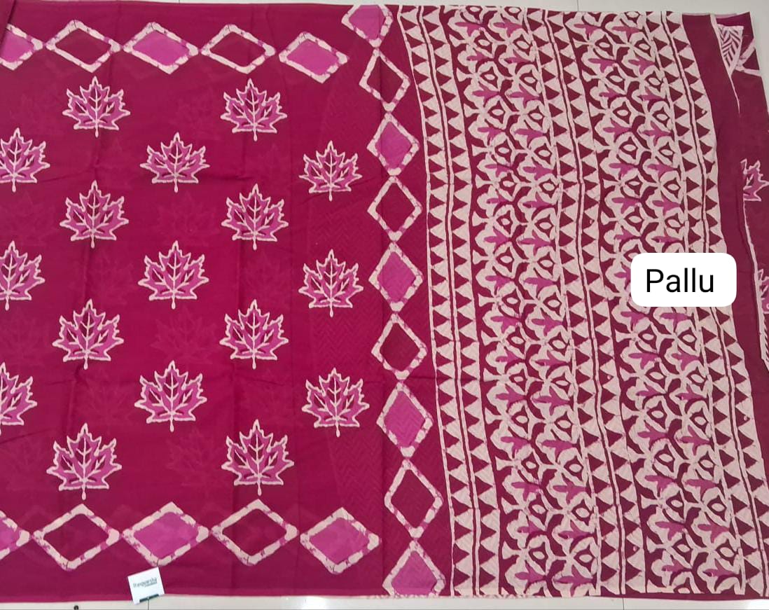 Pink Mulmul Cotton Saree pallu