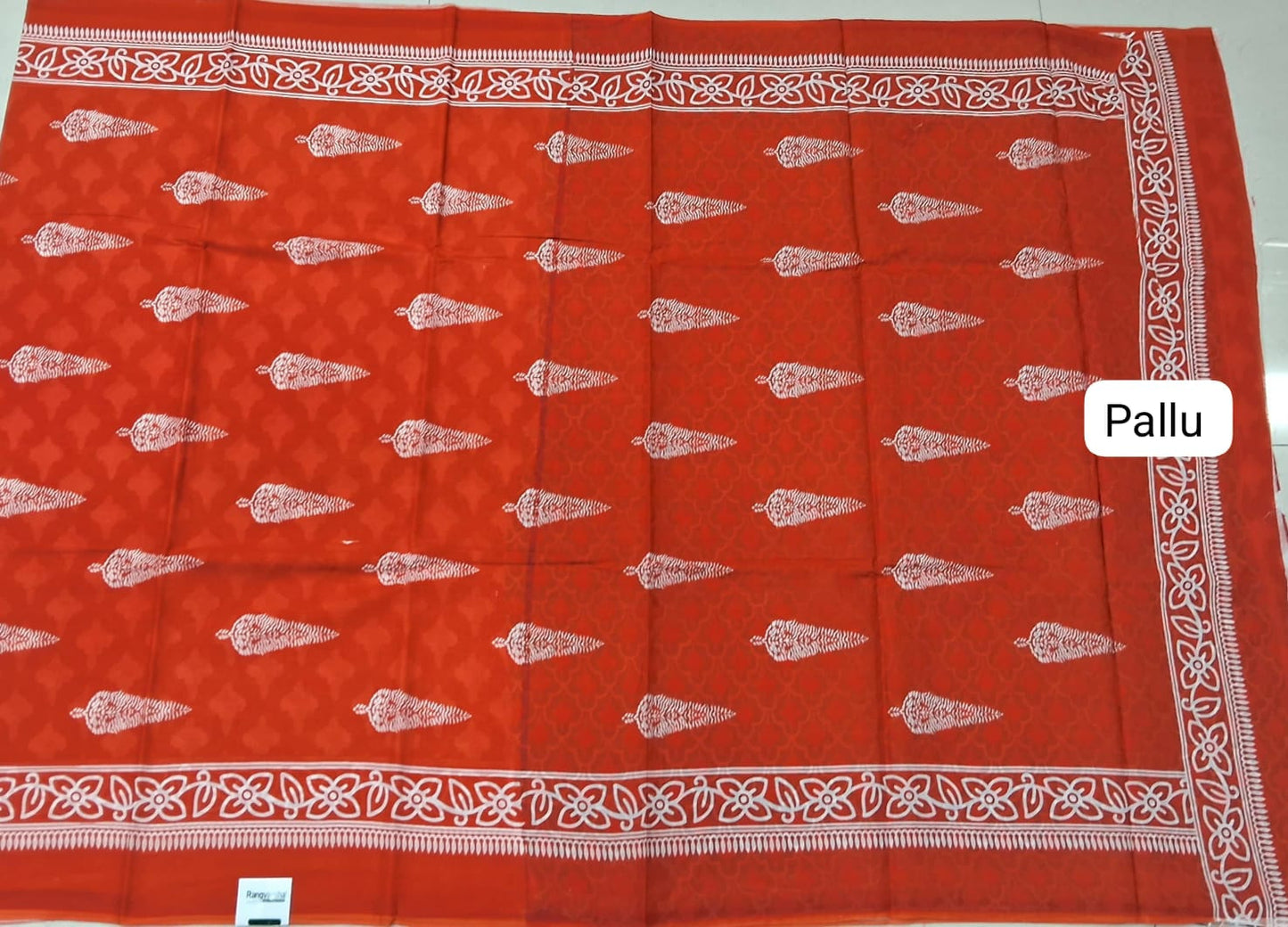 Orange Mulmul Cotton Saree pallu