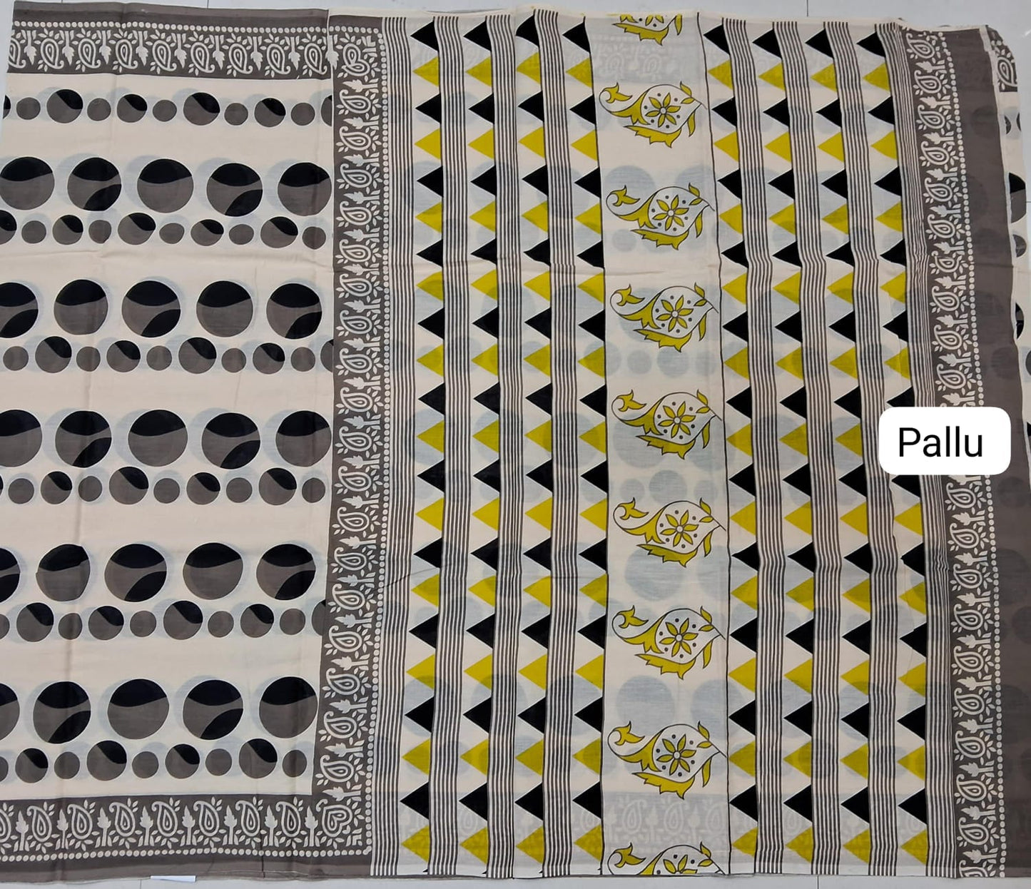 Beige Mulmul Cott palluon Saree