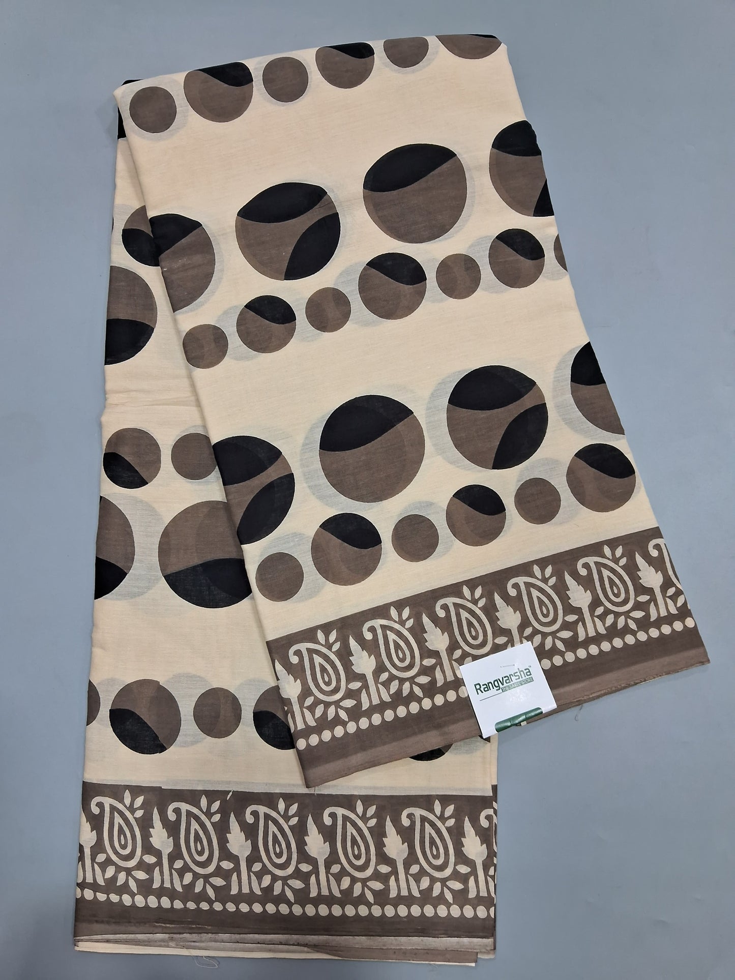 Beige Mulmul Cotton Saree