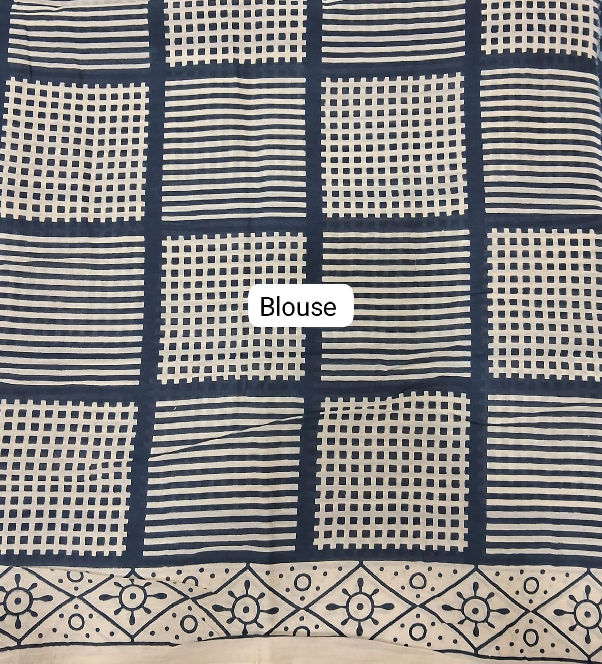 Dark Blue Mulmul Cotton Saree Blouse