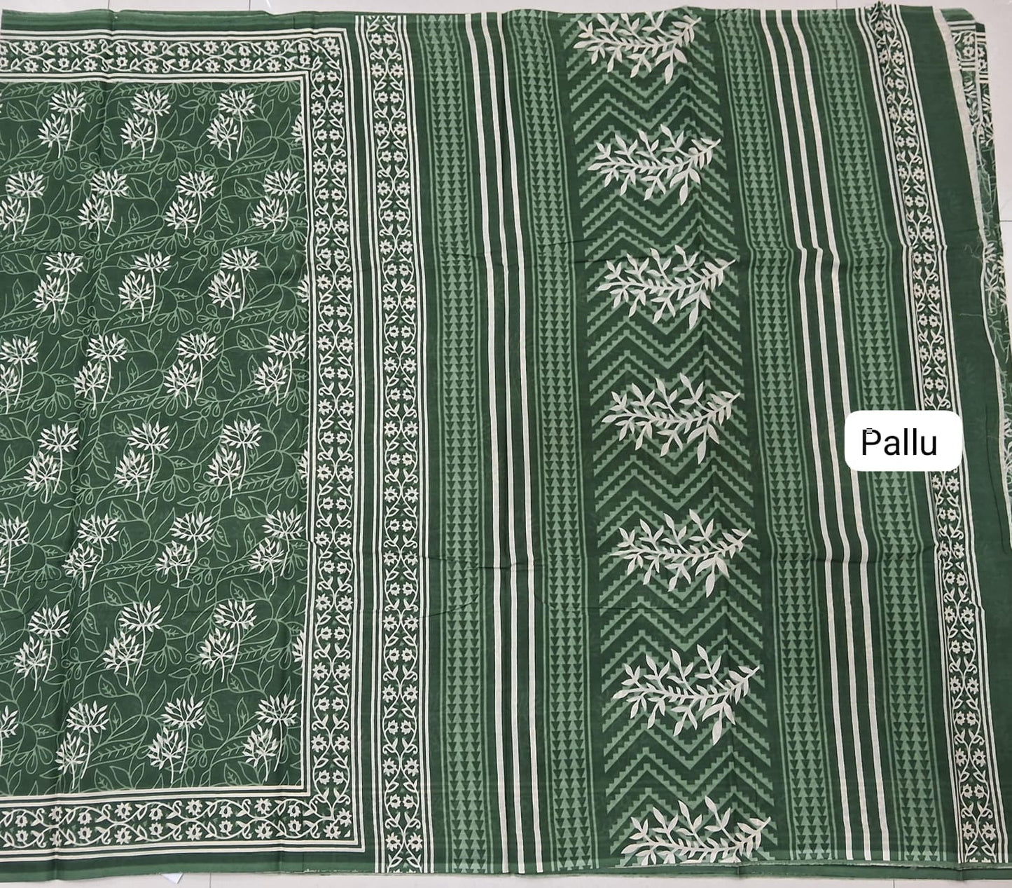 Light Green Mulmul Cotton Saree pallu