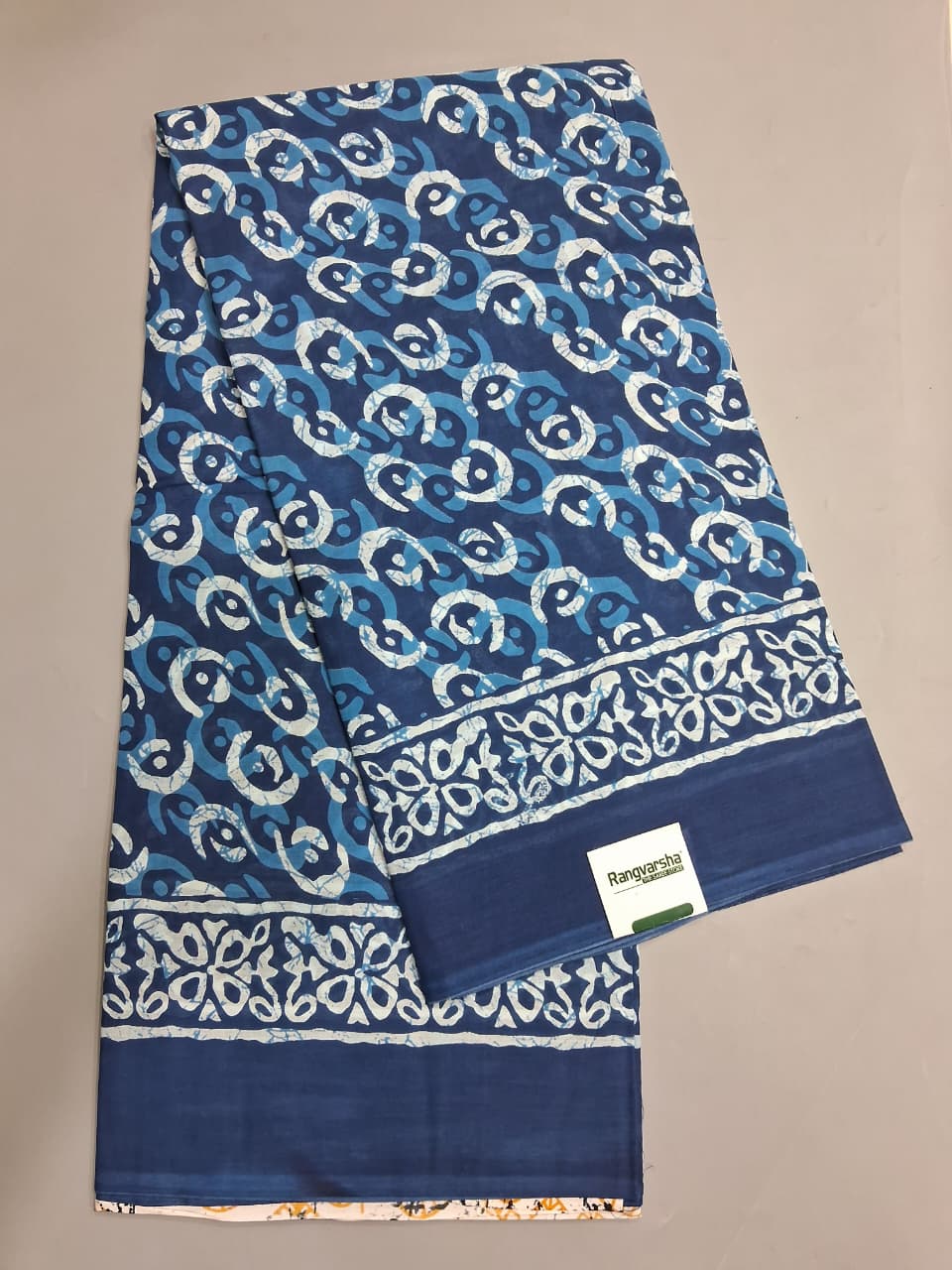 Navy Blue Mulmul Cotton Saree