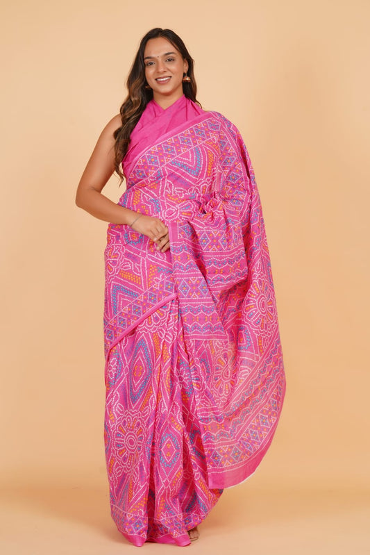 Dark Pink Mulmul Cotton Saree