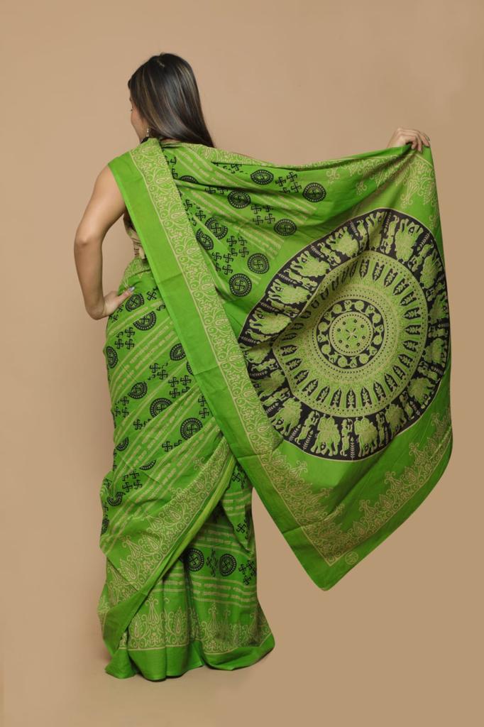 Green mulmul cotton saree