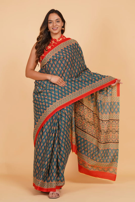 Greyish Blue Mulmul Cotton Saree