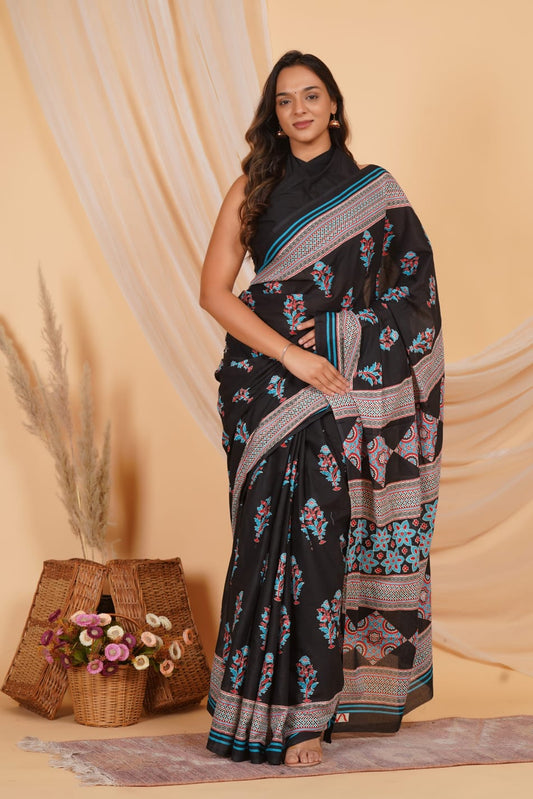 Black Mulmul Cotton Saree