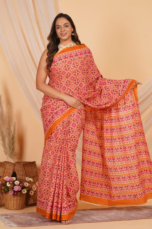 Peach Mulmul Cotton Saree
