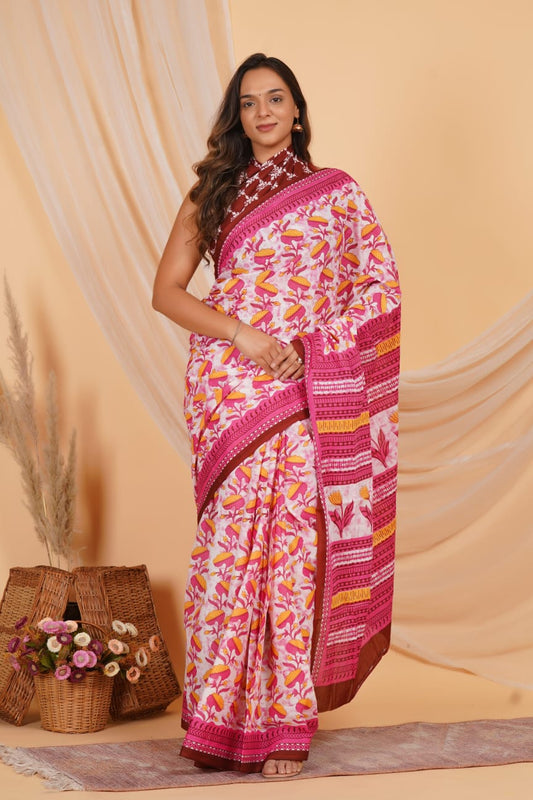 White Mulmul Cotton Saree