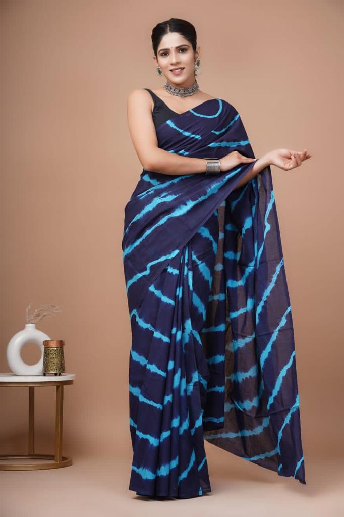Navy blue mulmul cotton saree