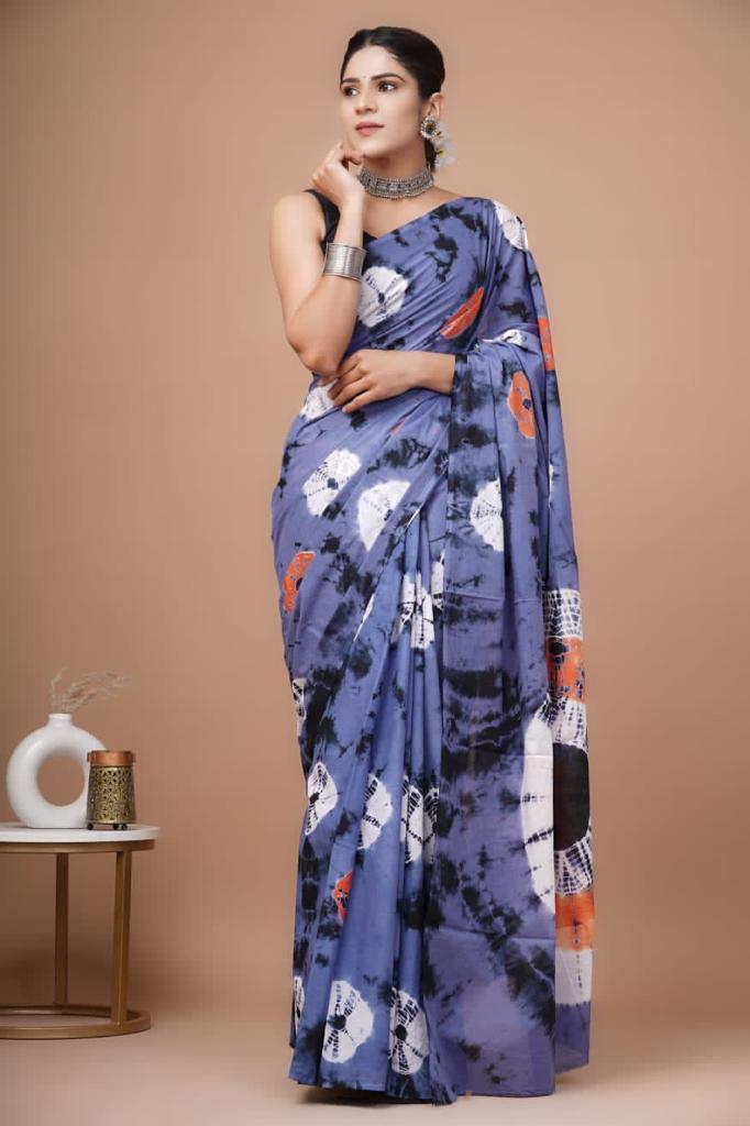 Grey mulmul cotton saree