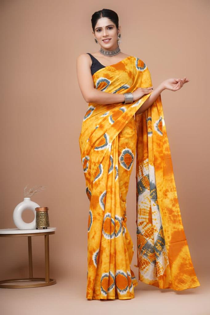 Burnt Orange mulmul cotton saree