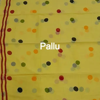 Lemon yellow mulmul cotton saree pallu