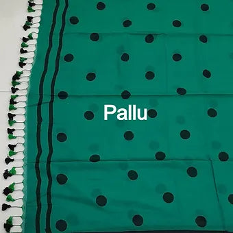 Green mulmul cotton saree pallu