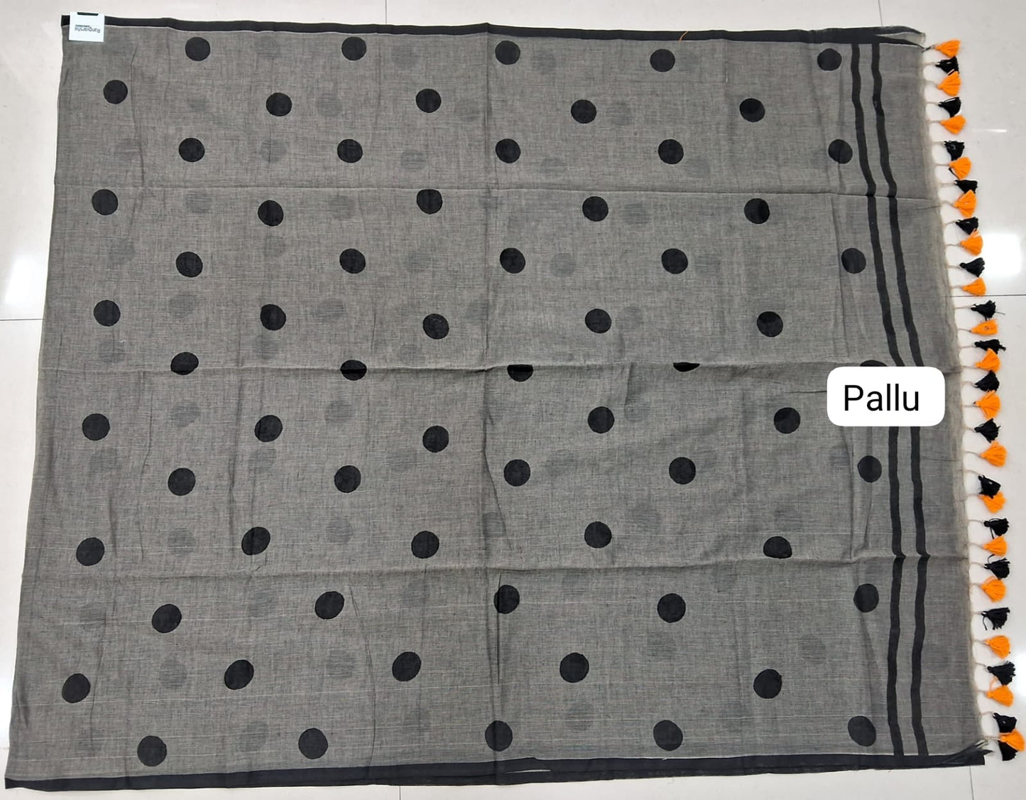 Elephant Grey Mulmul Cotton Saree Pallu