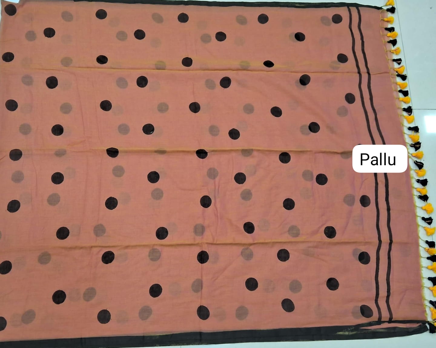 Peach Mulmul Cotton Saree Pallu