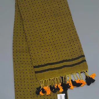Olive green mulmul cotton saree