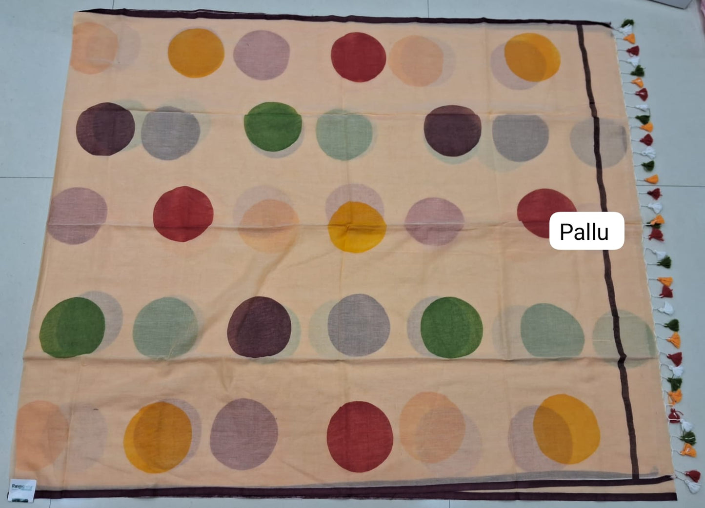 Beige Mulmul Cotton Saree Pallu